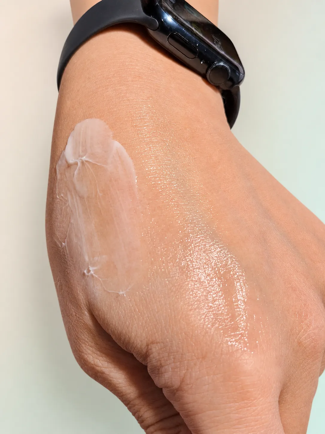 The cream blended into skin, showing its watery, non-greasy finish